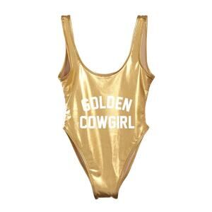 NEW Private Party S M Golden Cowgirl One Piece Bathing Swimsuit Keller Rose